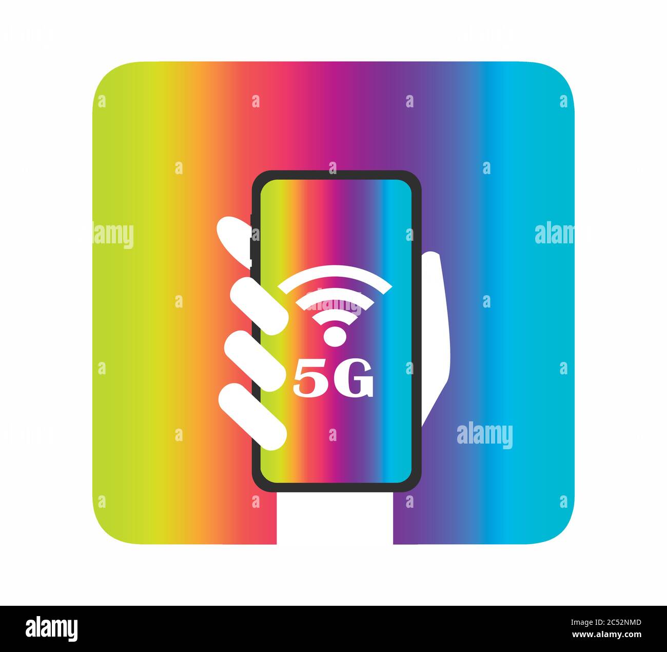 5G-Vektorsymbol. 5. Generation Wireless Internet Network Connection Information. Hand mit Smartphone High-Speed-Internet Stock Vektor
