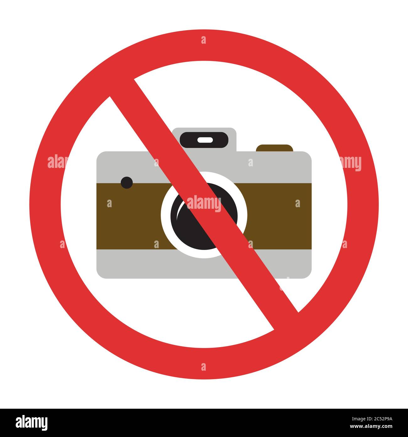 Fotokamera verboten. Verbotene Kamera kreuzte einfache bunte Symbol. Es ist nicht erlaubt, ein Foto-Schild zu machen Stock Vektor