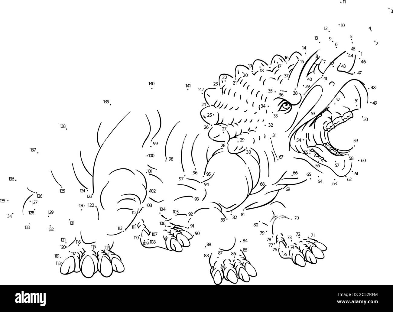 Verbinden Sie Die Punkte Zu Dot Dinosaur Kinder Puzzle Stock Vektor