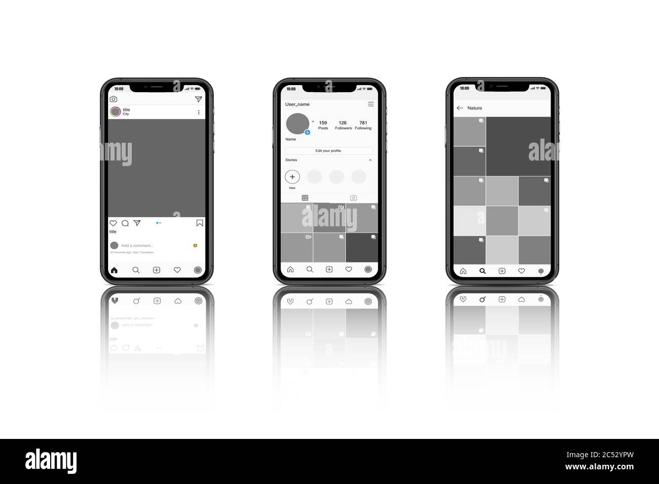 Soziales Netzwerk mit Fotos auf dem Bildschirm eines mobilen Touch-Telefons. Poste, blogger oder kommerzielles Kontoprofil und Feed von empfohlenen Fotos. Stock Vektor Soziales Netzwerk mit Fotos auf dem Bildschirm eines mobilen Touch-Telefons. Poste, blogger oder kommerzielles Kontoprofil und Feed von empfohlenen Fotos. Stock Vektor