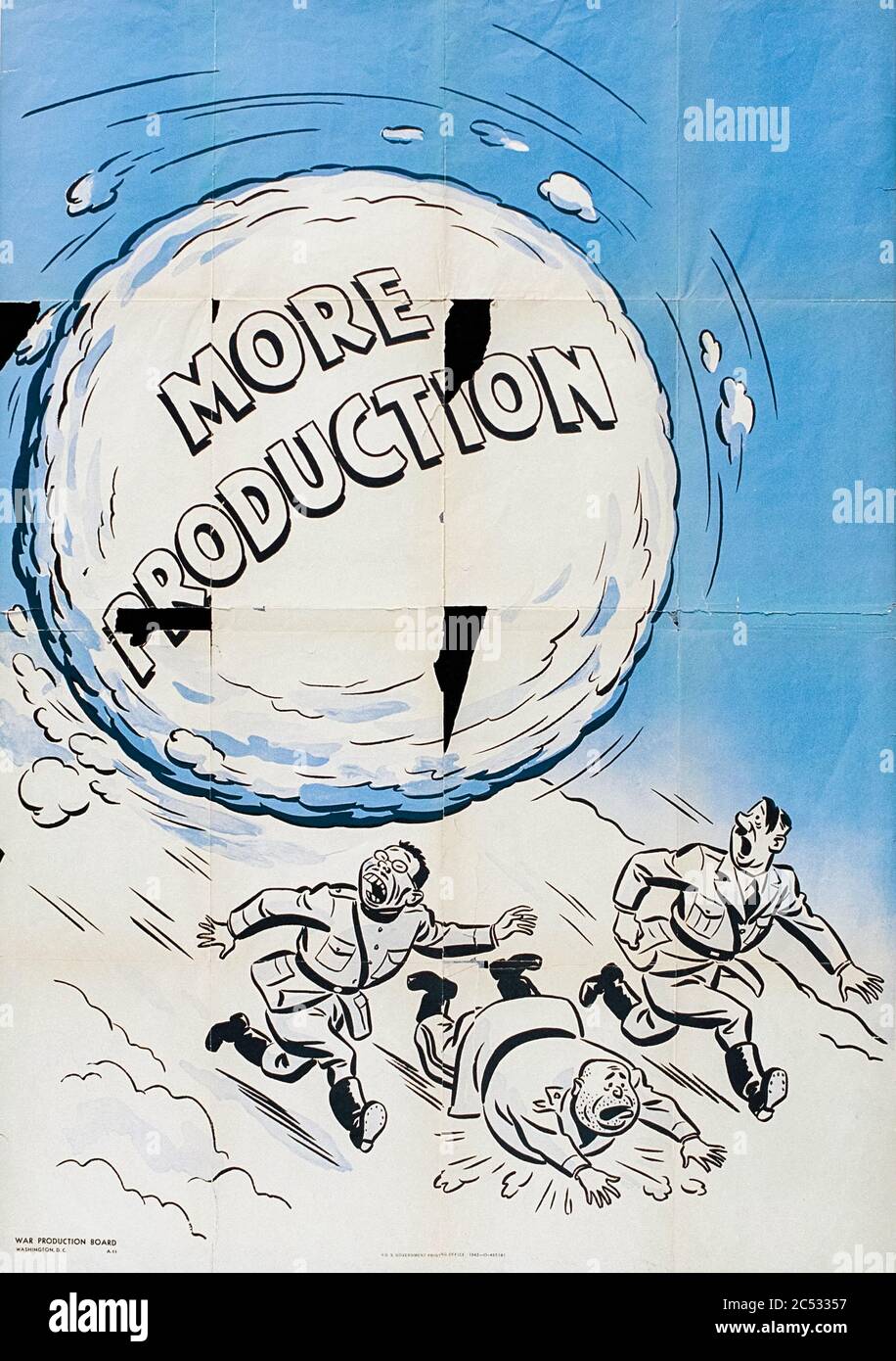 USA 'More Production' Kriegszeitereignis Poster mit Hideki Tojo, Hitler und Mussolini. Stockfoto