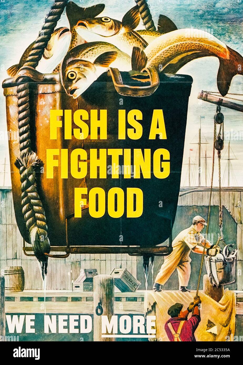Fisch ist ein Kampf Nahrung, Wir brauchen mehr. USA Weltkrieg zwei, WK2 Regierung Propaganda Plakat Stockfoto