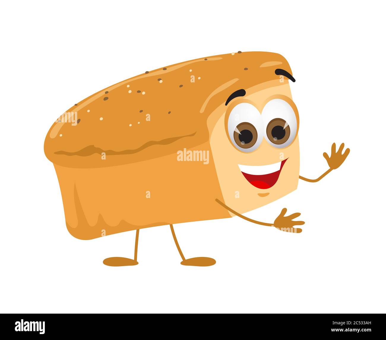 Lustiges Brot mit Augen auf weißem Hintergrund, lustige Produktserie, flache Vektorgrafik Stock Vektor