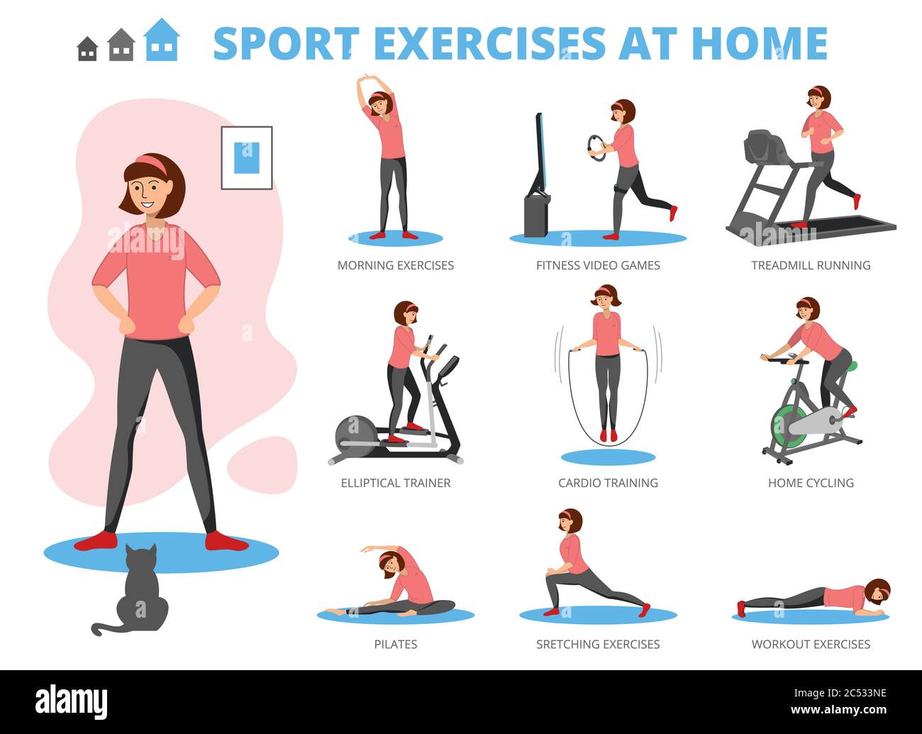 Sport Übungen zu Hause Konzept, flache Vektor-Illustration Stock Vektor