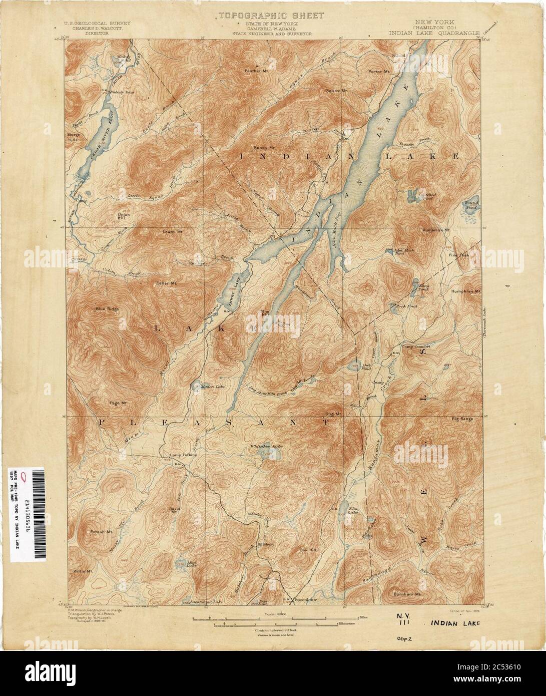 Indian Lake New York USGS Topo-Karte 1897. Stockfoto