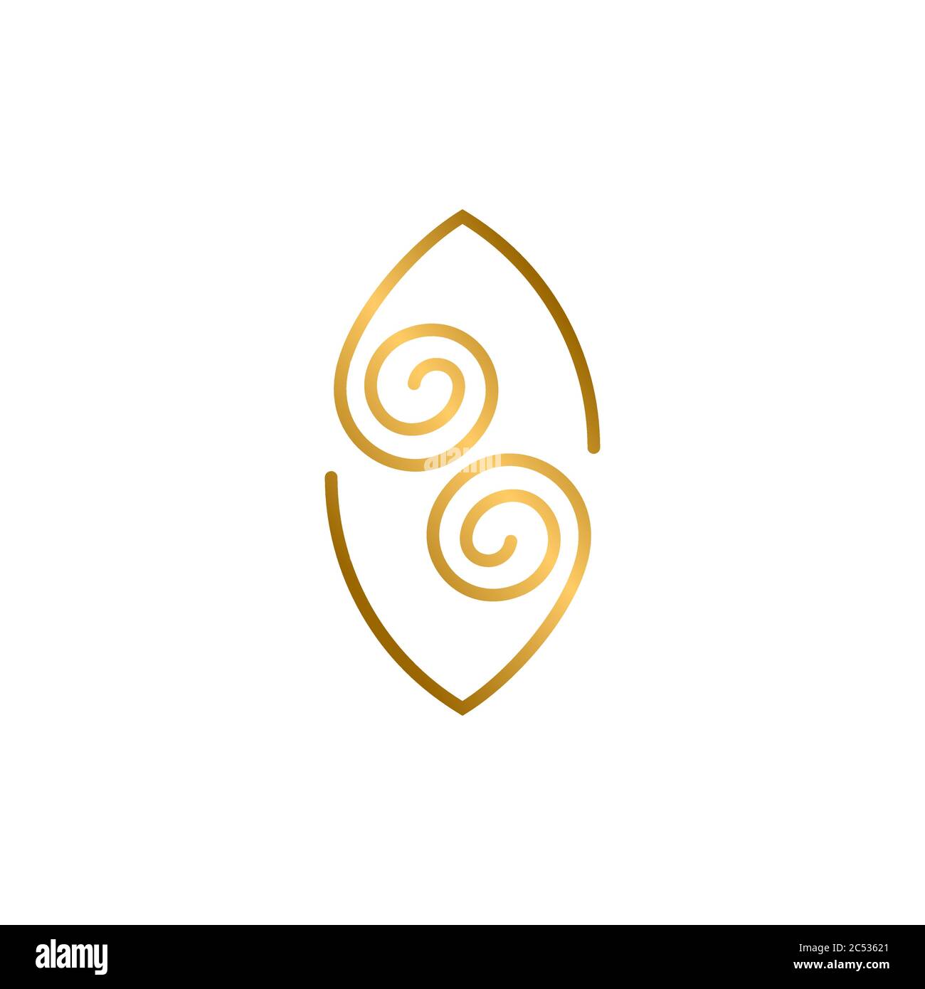 Kreatives Blatt-Logo mit funkelnder Goldfarbe, lineares Design-Konzept, isoliert auf weißem Hintergrund. Stock Vektor