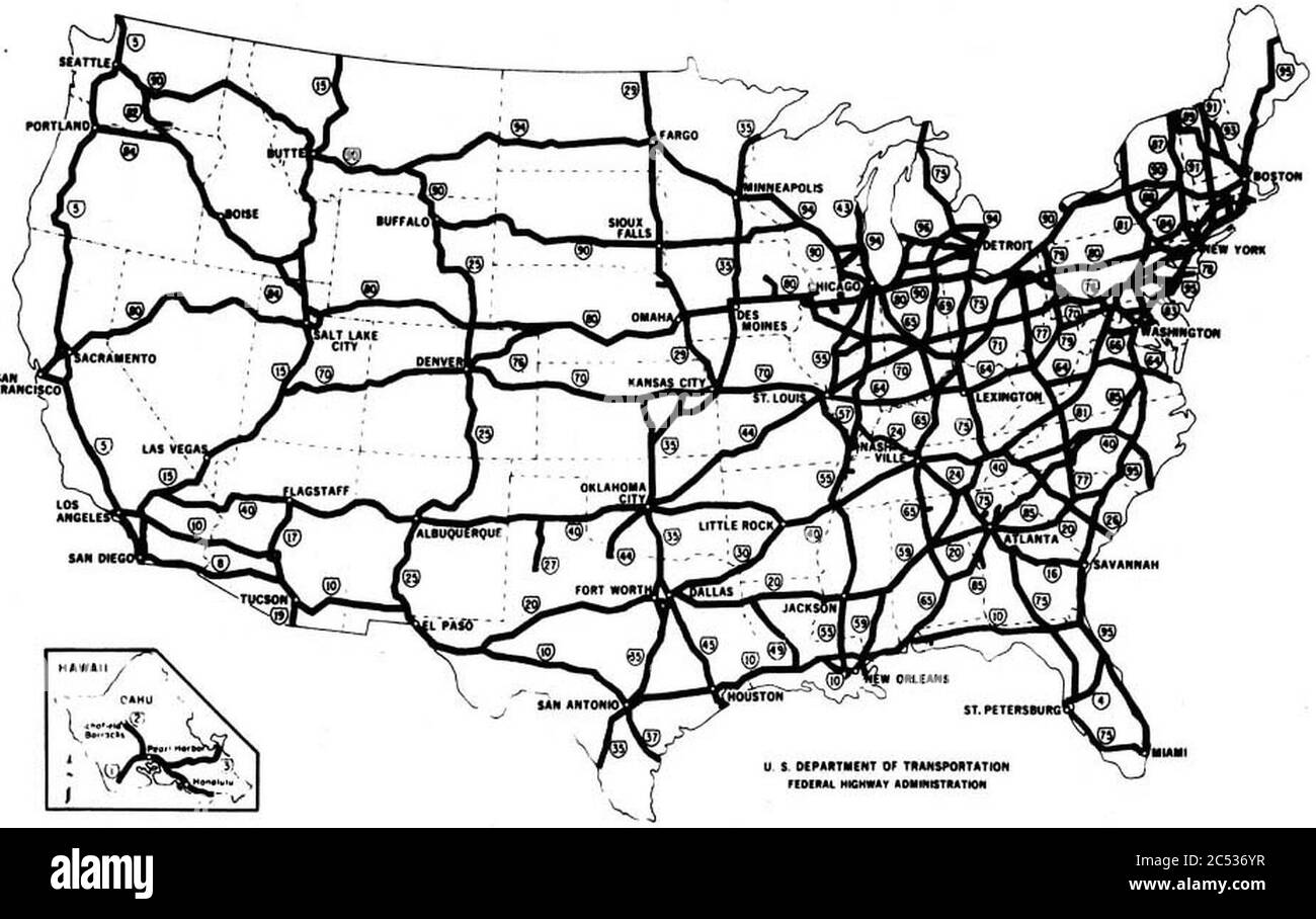 Karte Des Autobahnsystems Der Interstate. Stockfoto