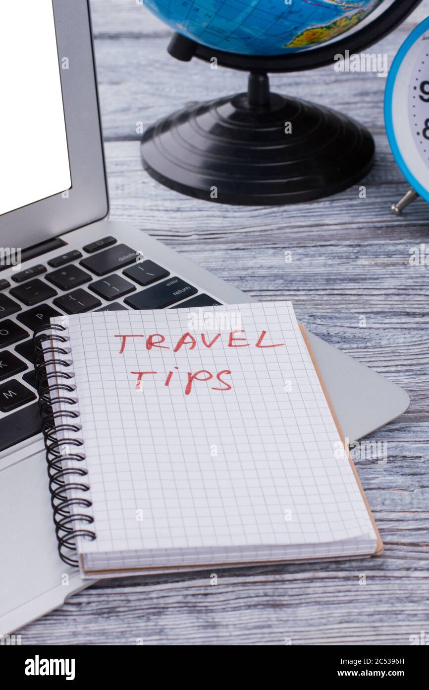 Notizblock und Reisetipps Konzept. Stockfoto
