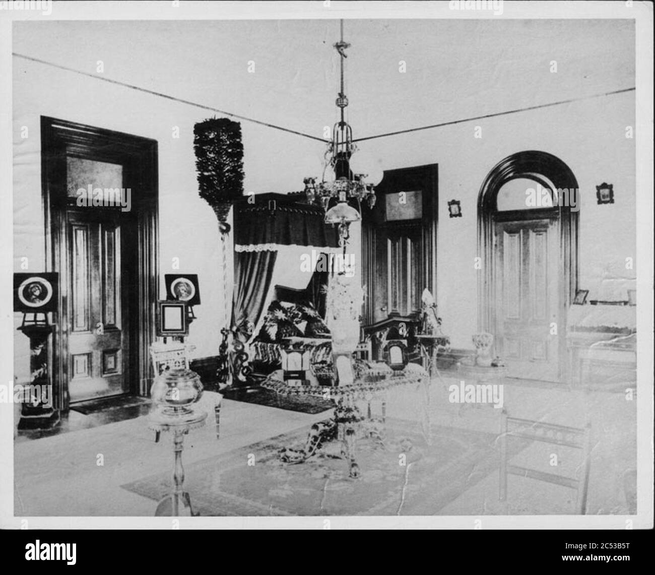 Iolani Palace Queen's Bedroom (PP-11-8-008). Stockfoto