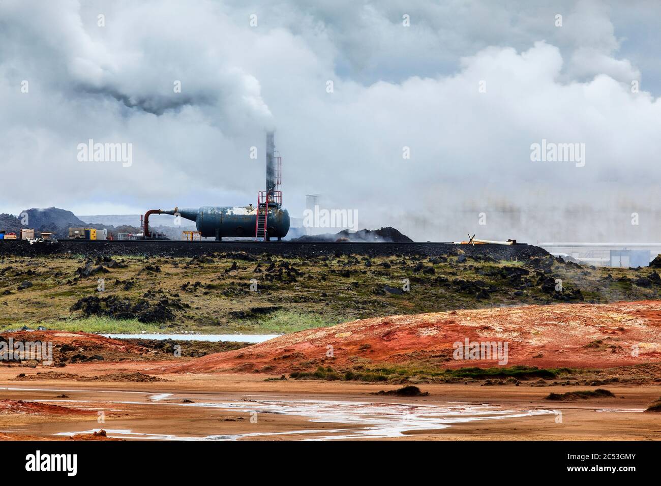 Thermalquellen, Geothermisches Kraftwerk Reykjanes, Island Stockfoto