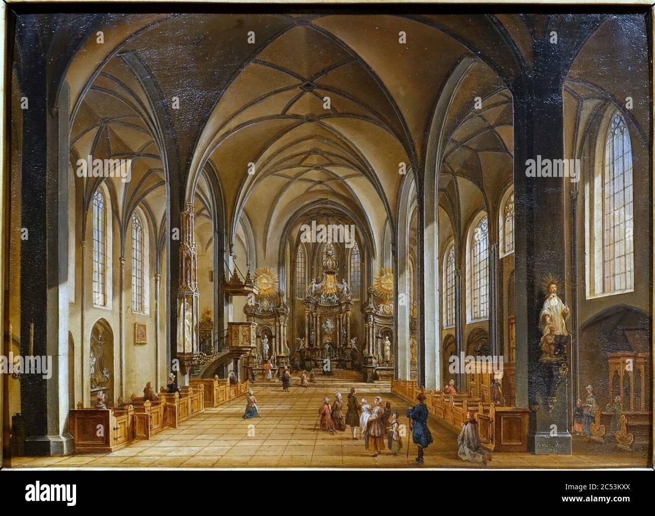 Interieur der Liebfrauenkirche in Frankfurt am Main, von Christian Georg Schutz der Ältere, Frankfurt am Main, 1769, Öl auf Kupfer - Stockfoto