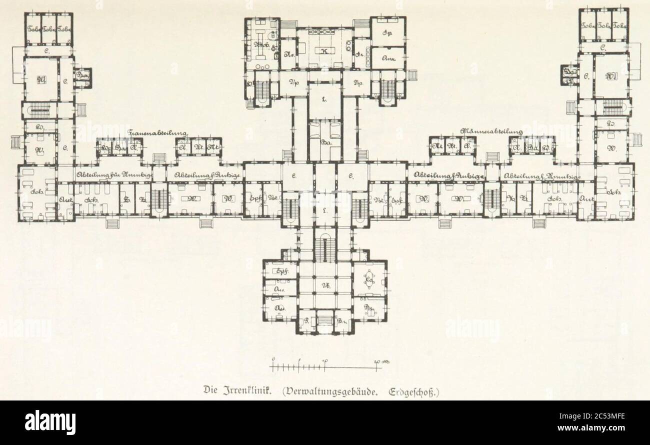 Irrenklinik der Universität Leipzig (1882) Grundriss EG - leipzig und seine Bauten (1892), S. 197. Stockfoto