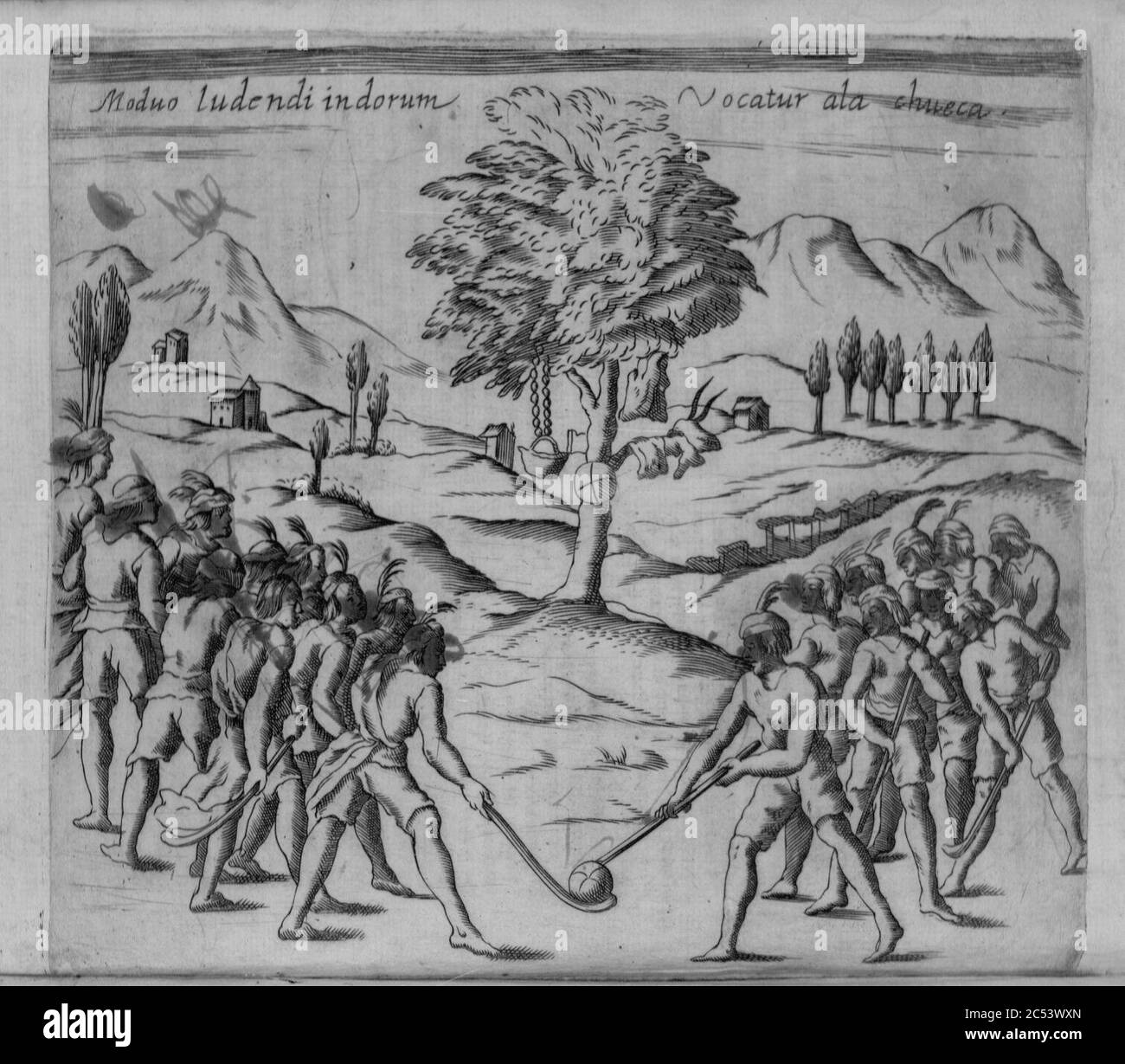 Indígenas jugando chueca, 1646. Stockfoto