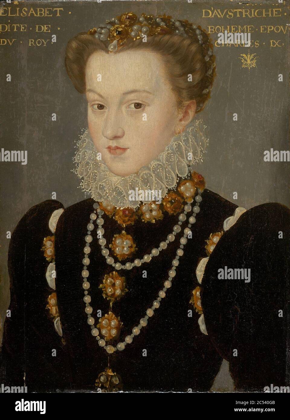 Nachahmer von François Clouet - Porträt von Elisabeth von Österreich, Ehefrau von König Karl IX von Frankreich Stockfoto
