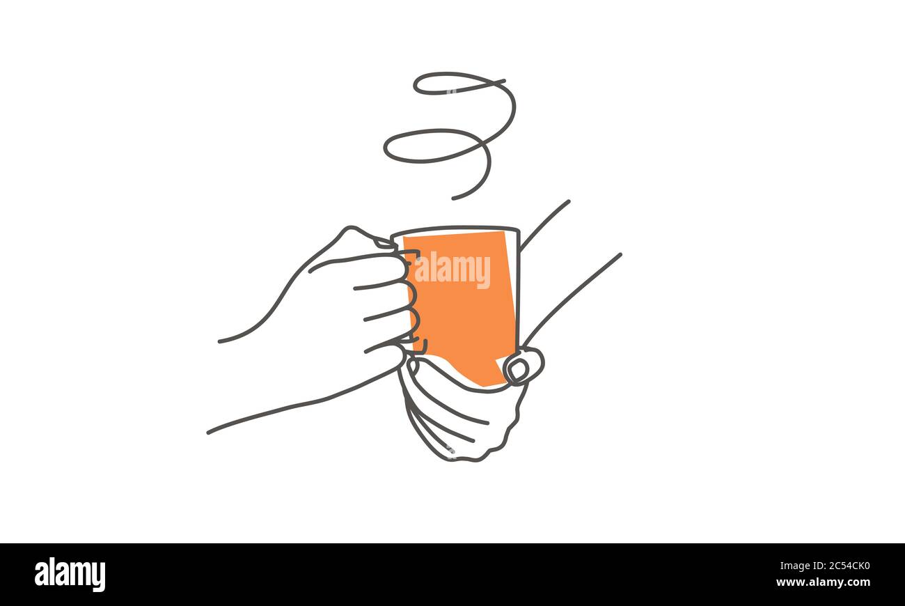 Hände halten eine Tasse Kaffee. Handgezeichnete Vektorgrafik. Stock Vektor