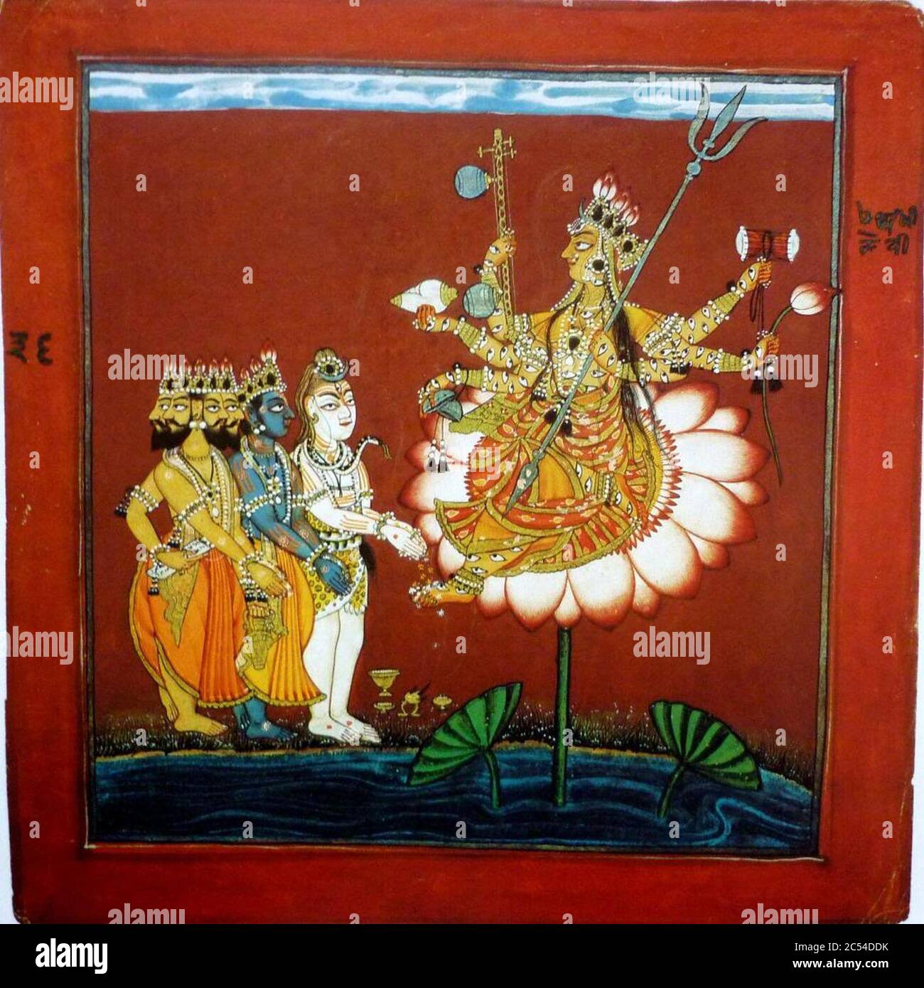Indrakshi saß auf einer Lotusblume, von den Göttern verehrt. Stockfoto