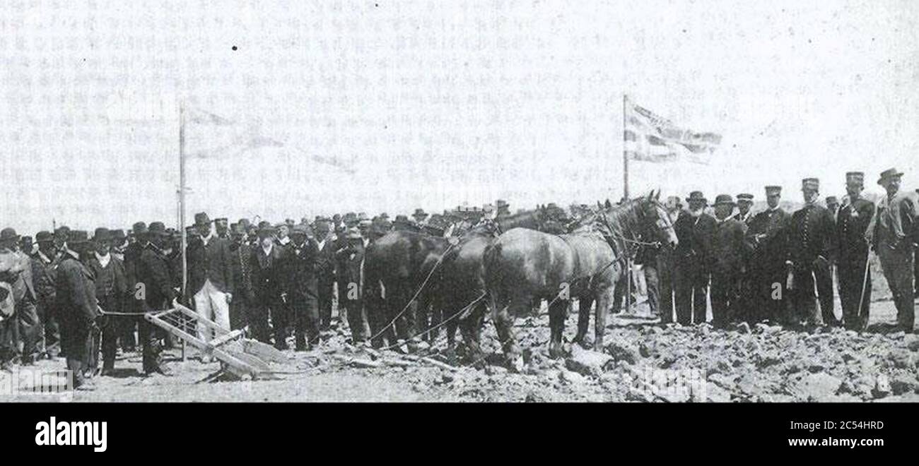 Inicio obras del Ferrocarril Central del Chubut (1886). Stockfoto