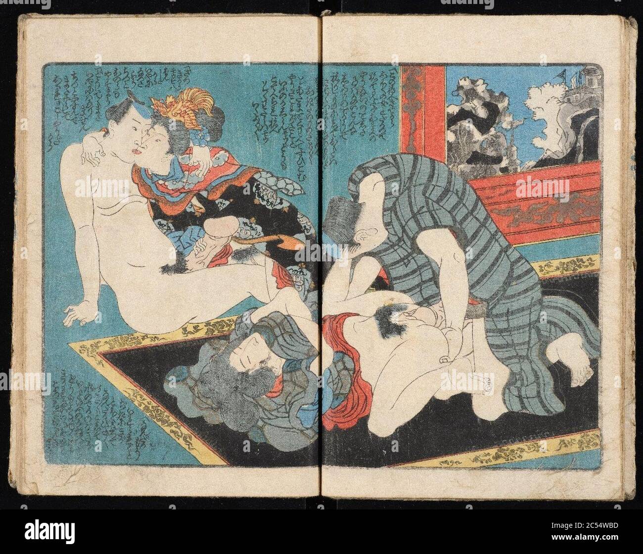 Insui Sojin Nameyasu, Utagawa Kunimaro, EIN Schatzschiff, das auf der Insel der Frauen einsteigt, (Nyôgo no shima takara no irifune), Band 2 von 3. c. 1848–1854. Stockfoto