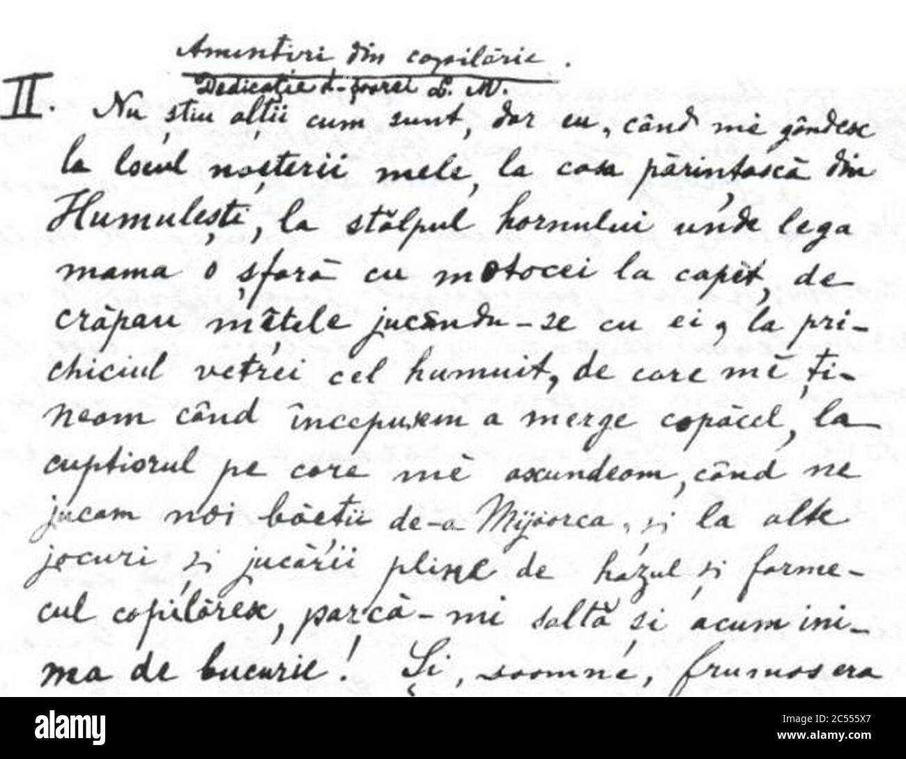 Ion Creanga - Manuscris Amintiri prima pagina. Stockfoto