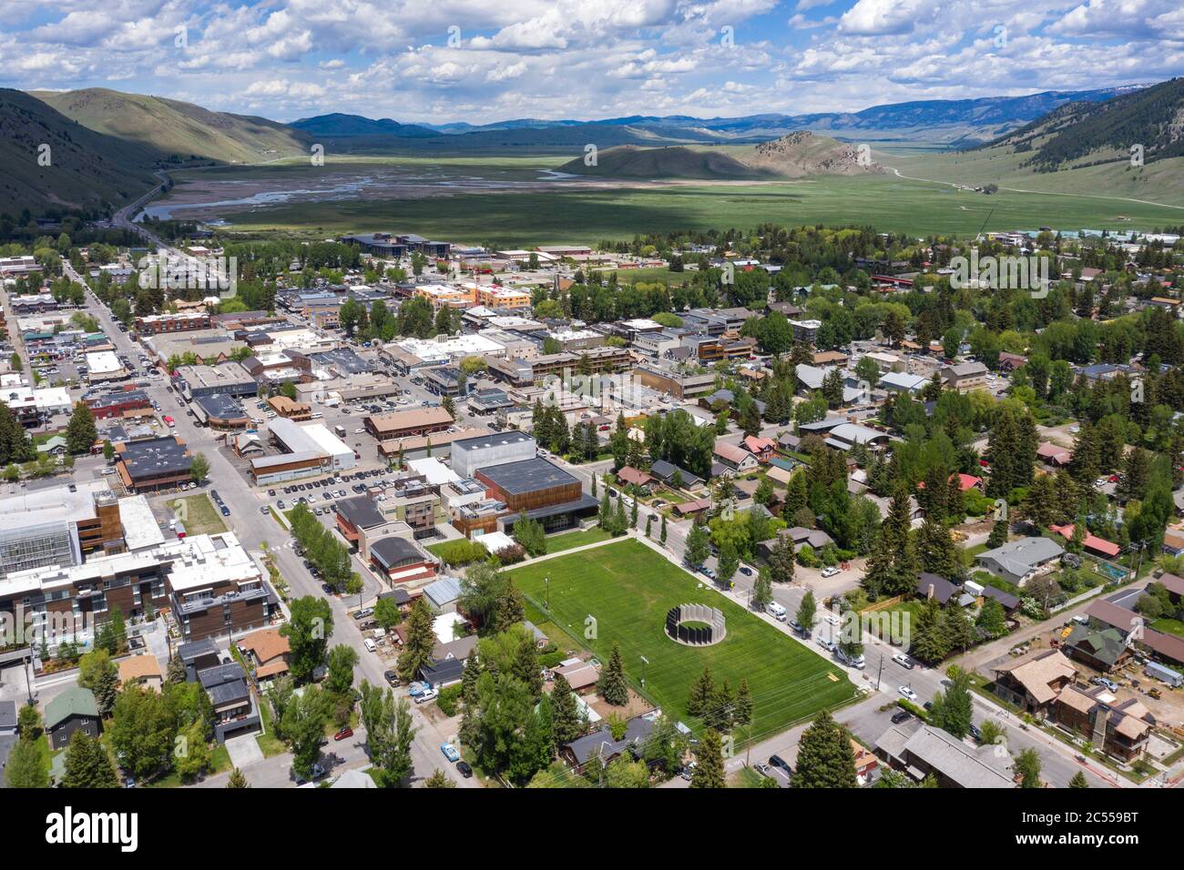 Luftaufnahmen über Jackson, Wyoming Stockfoto