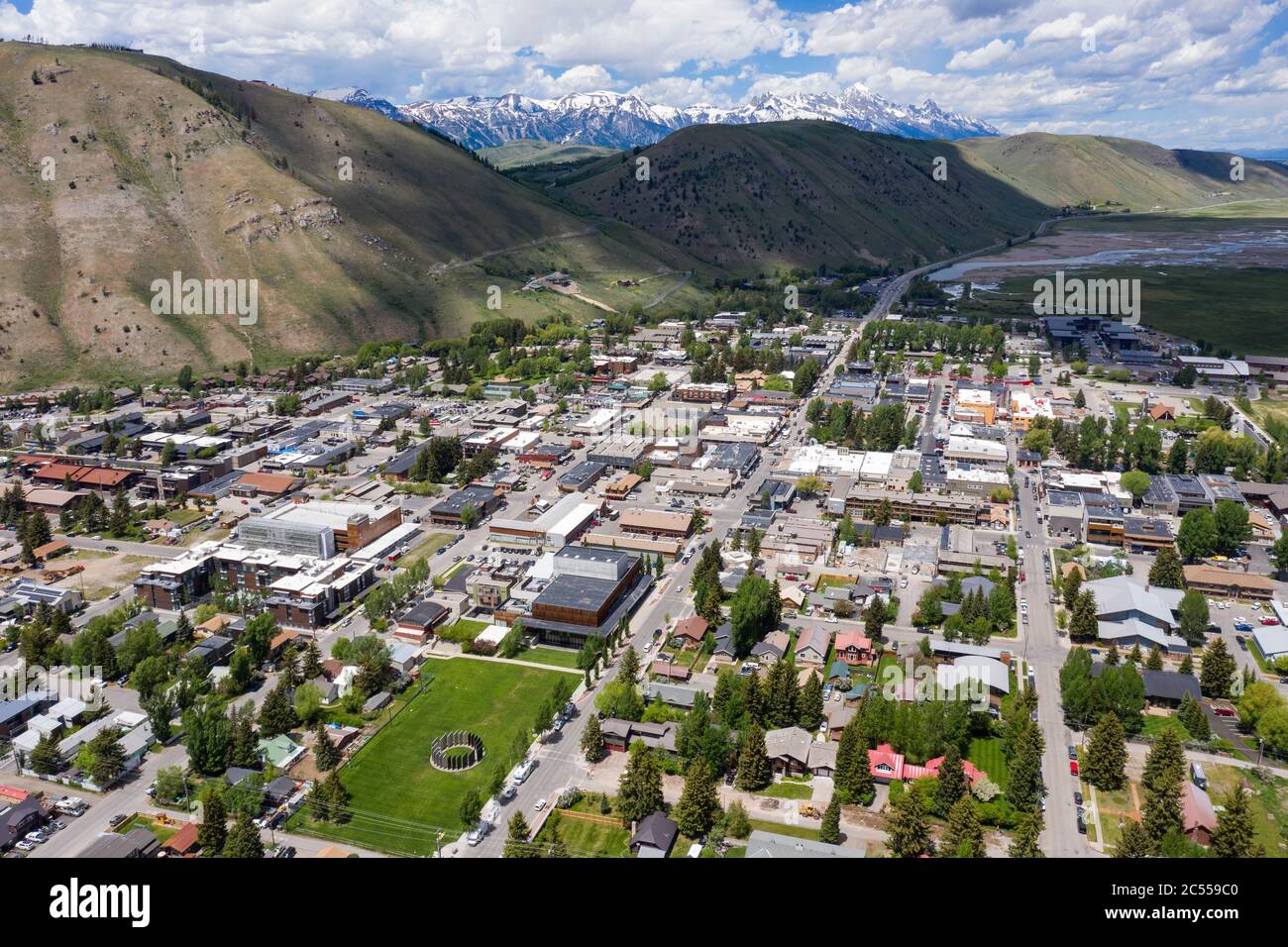 Luftaufnahmen über Jackson, Wyoming Stockfoto