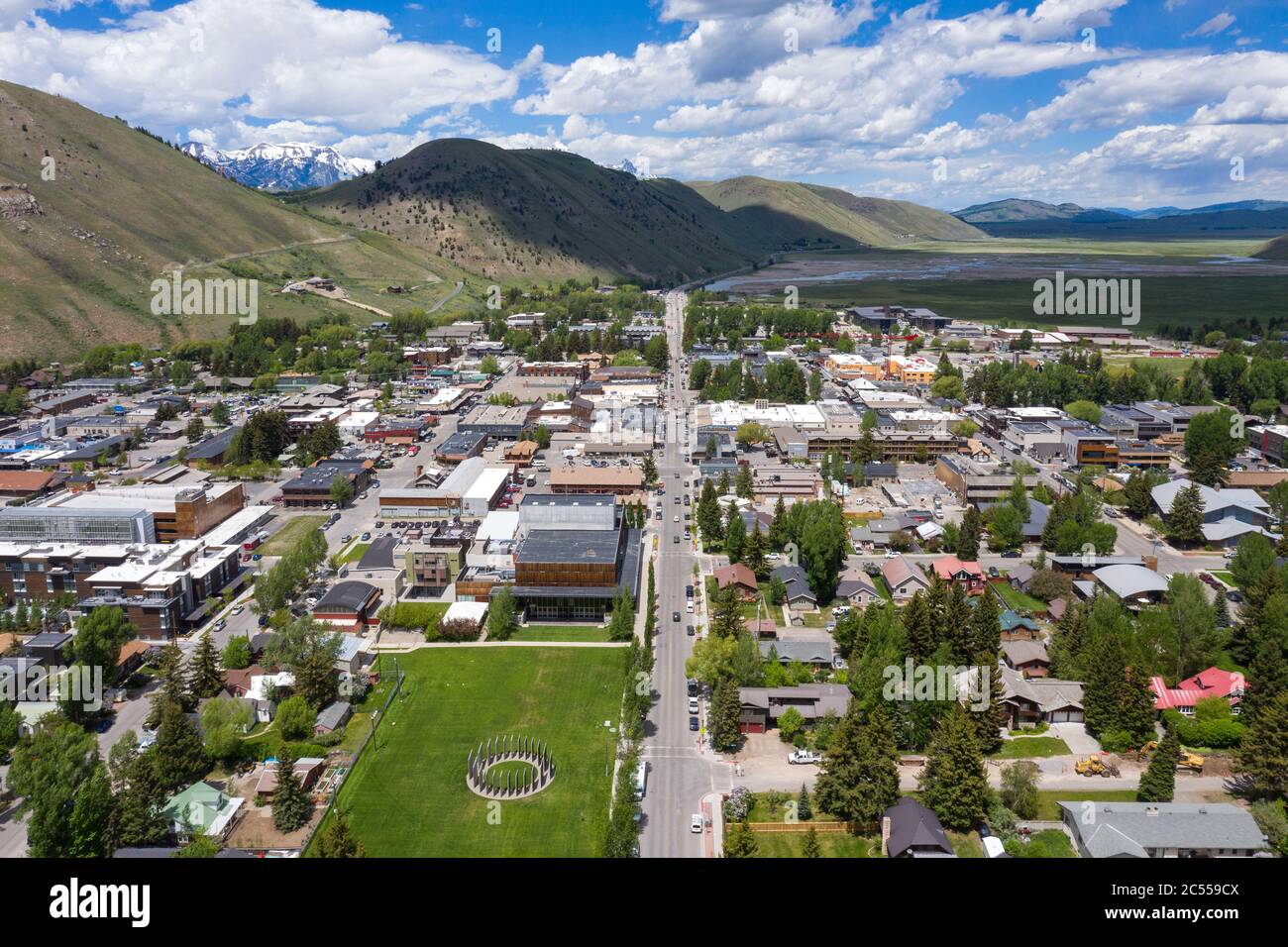 Luftaufnahmen über Jackson, Wyoming Stockfoto