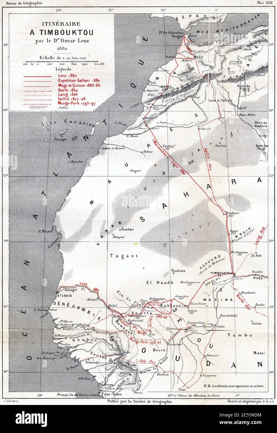 Itinéraire à Timbouktu par le Dr. Oscar Lenz 1880 (1881). Stockfoto