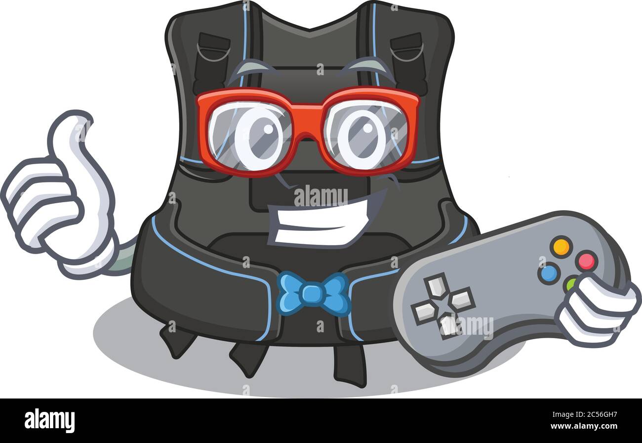 Cartoon Mascot Design von Scuba Auftrieb Kompensator Gamer mit Controller Stock Vektor