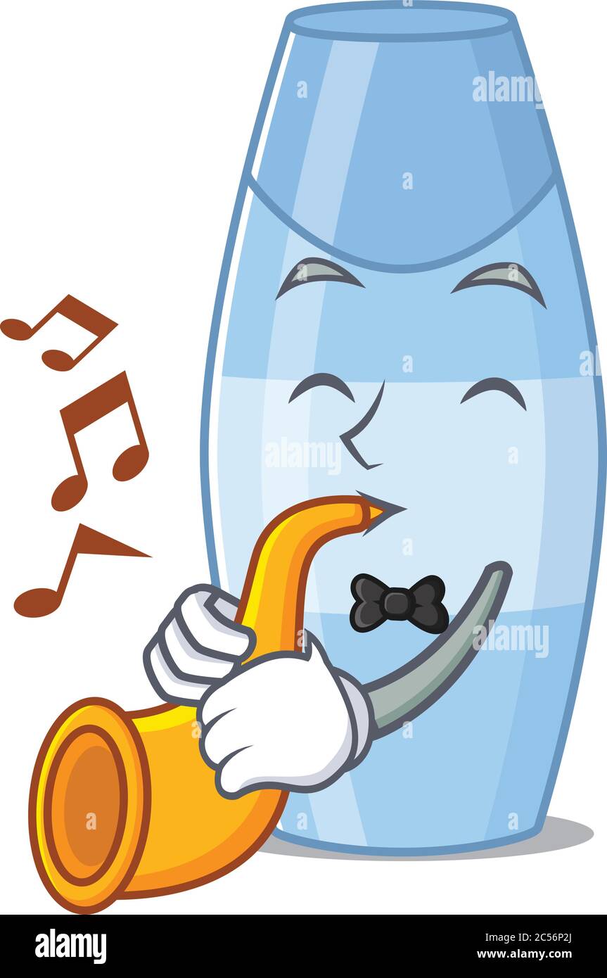 Shampoo Musiker von Cartoon-Bild spielt eine Trompete auf der Bühne Stock Vektor