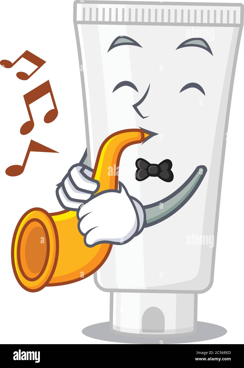 Dusche Gel Musiker von Cartoon-Bild spielt eine Trompete auf der Bühne Stock Vektor