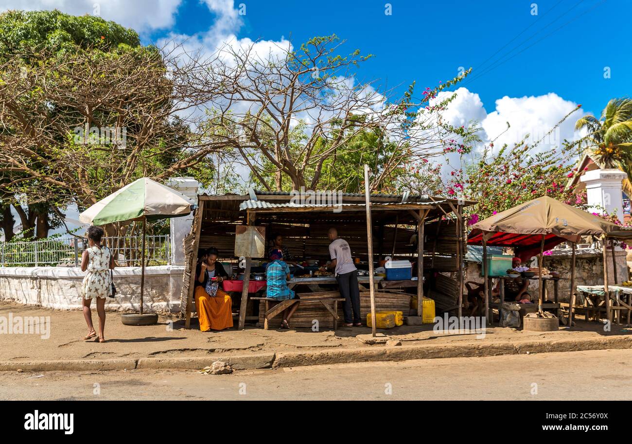 Snackbar, Antsiranana, Diego Suarez, Madagaskar, Afrika Stockfoto