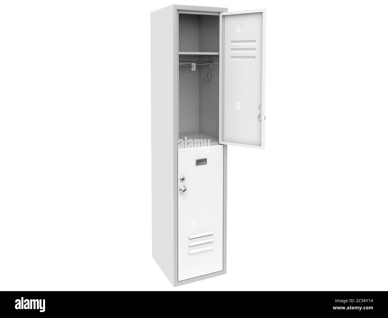 Weißer Metallschrank mit offener Tür. Zwei Ebenen Fach Stockfotografie -  Alamy