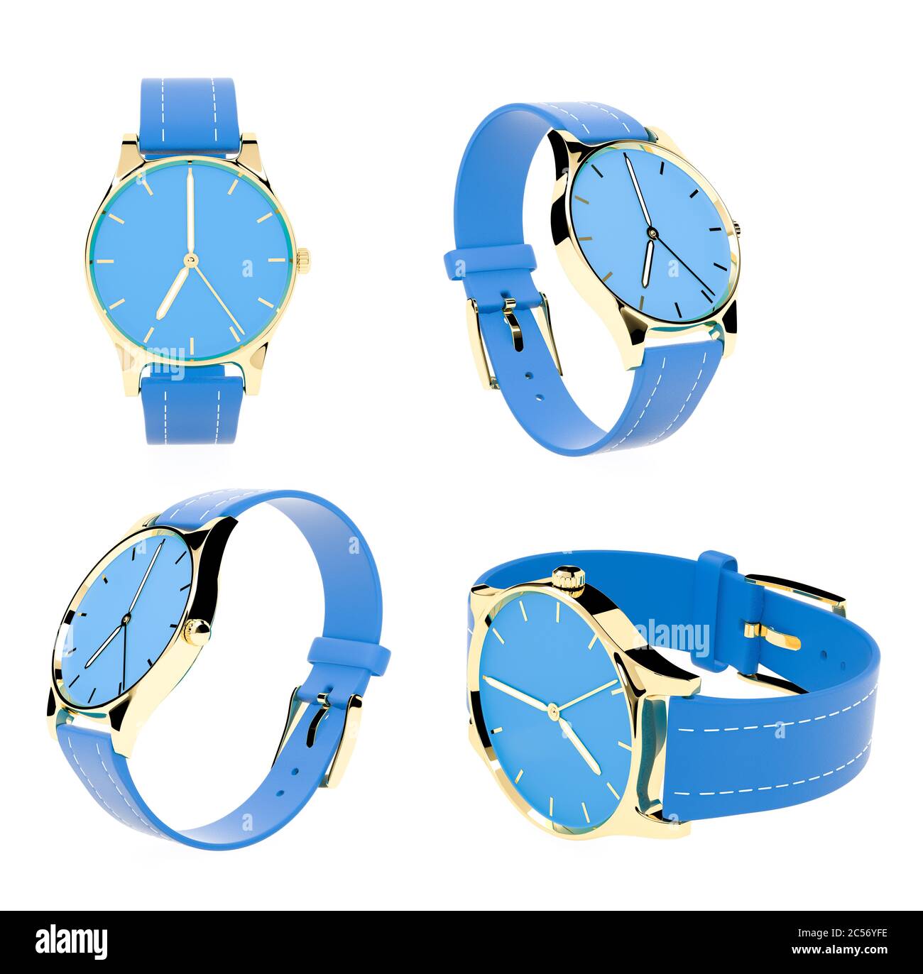 Blaues Uhrenset. 3d-Rendering-Illustration Stockfoto