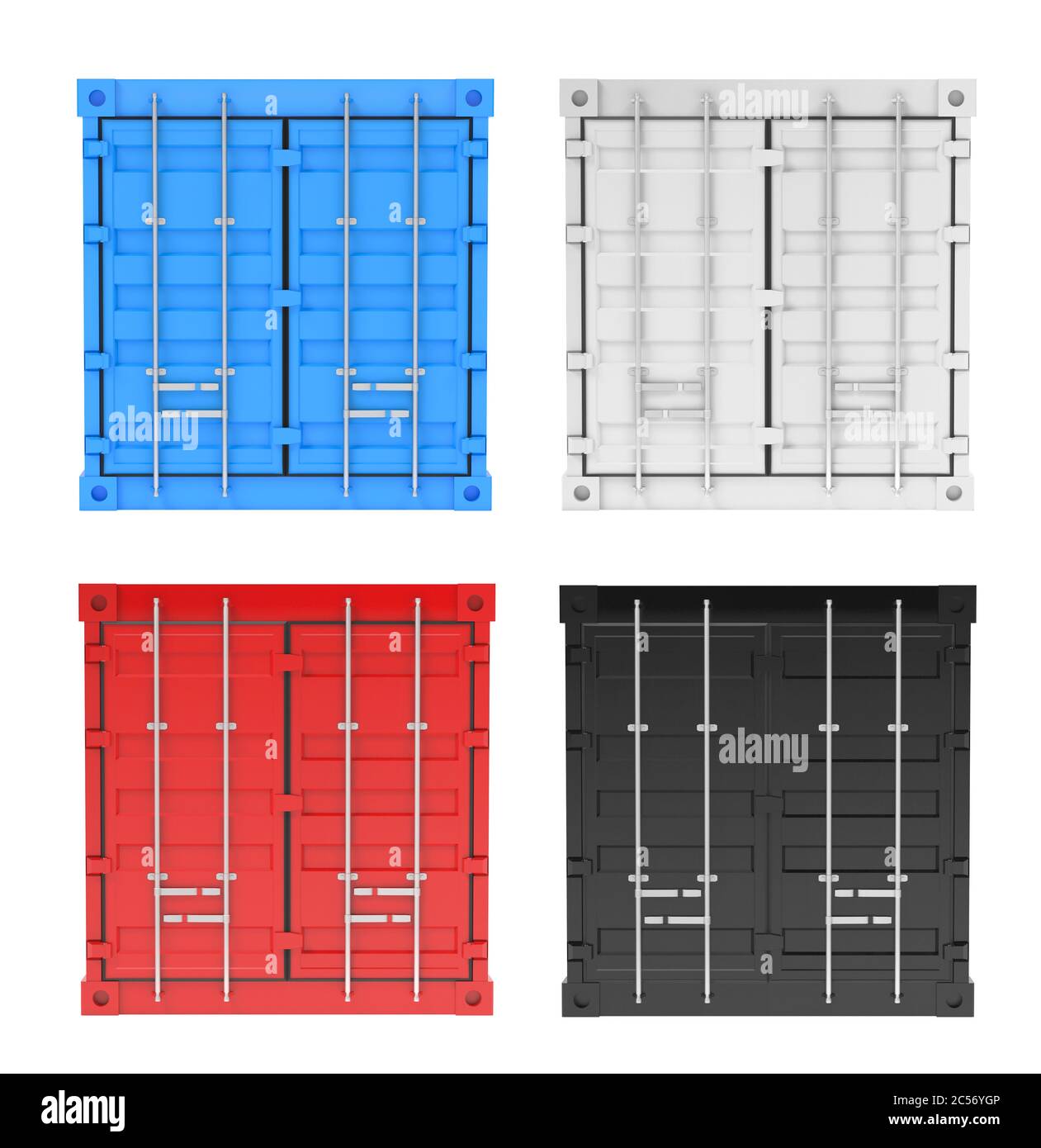 Frachtcontainer. Vorderansicht. Farbiger Satz Stockfoto