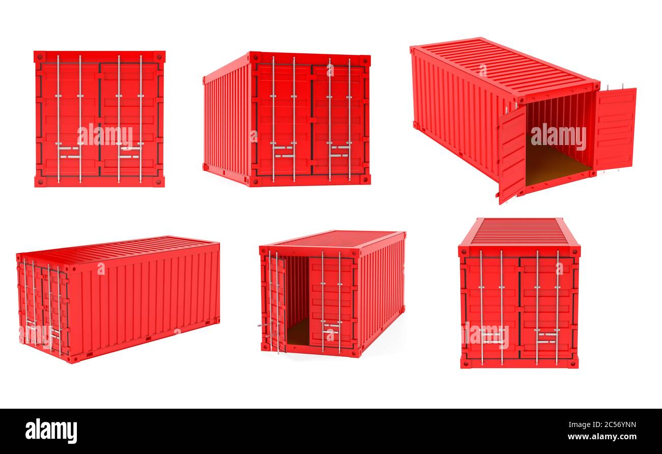 Rote Frachtcontainer. 3d-Rendering-Illustration Stockfoto