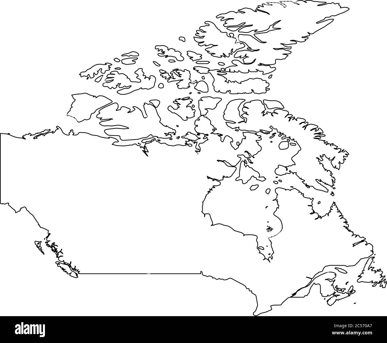 Kanada - einfarbige schwarze Umrisskarte des Landesgebiets. Einfache flache Vektordarstellung. Stock Vektor