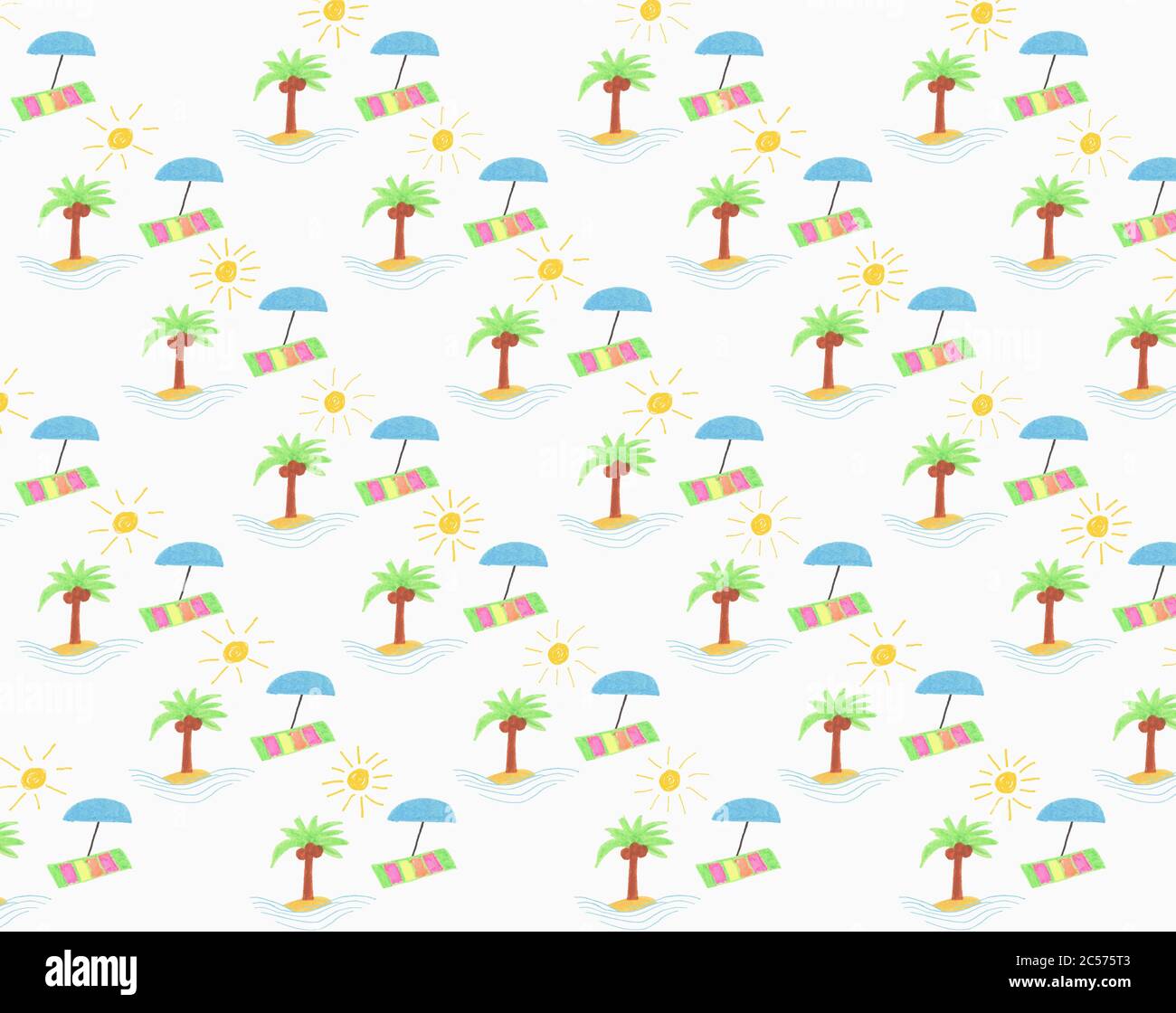 Illustration tropische Insel und Strand Sonnenschirm Muster auf weißem Hintergrund Stockfoto