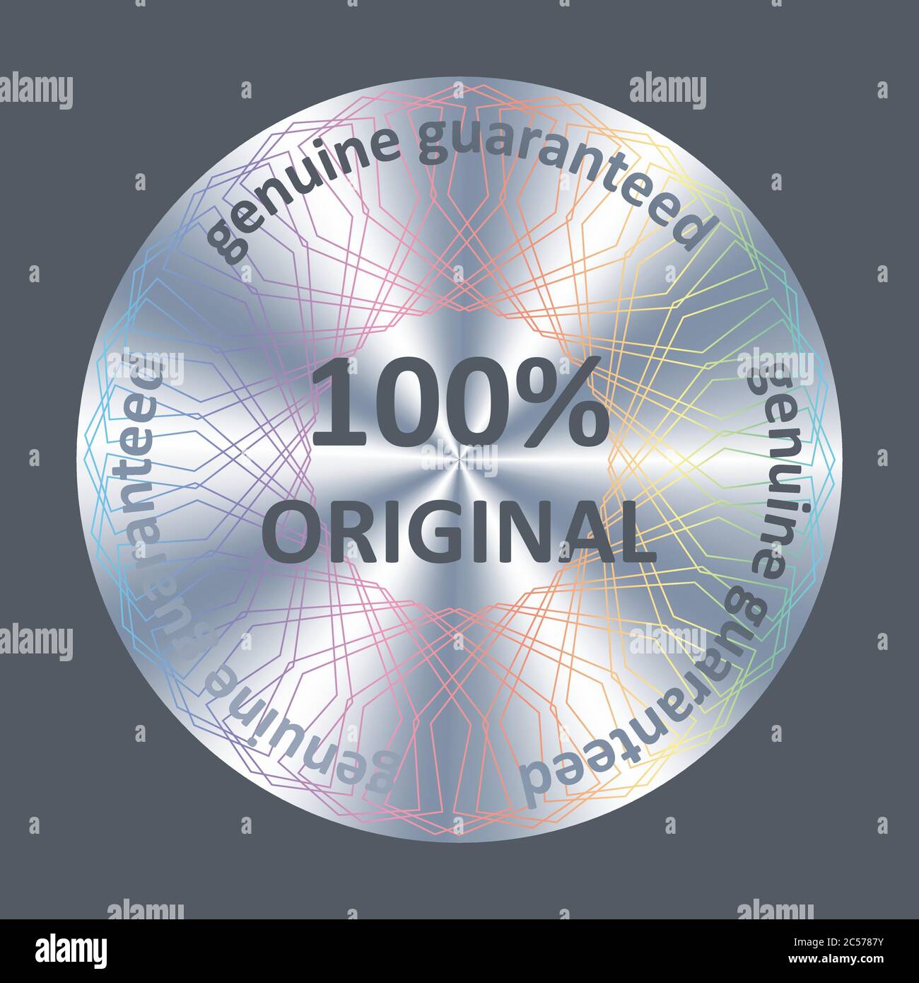 Original runder Hologramm Aufkleber, Symbol, Abzeichen. Silber metallic Vektor Hologramm für Produktqualität Garantie Stock Vektor