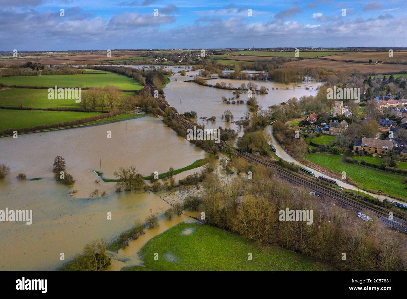 Luftaufnahme des überfluteten Tals bei Hayford, Oxfordshire, England Stockfoto