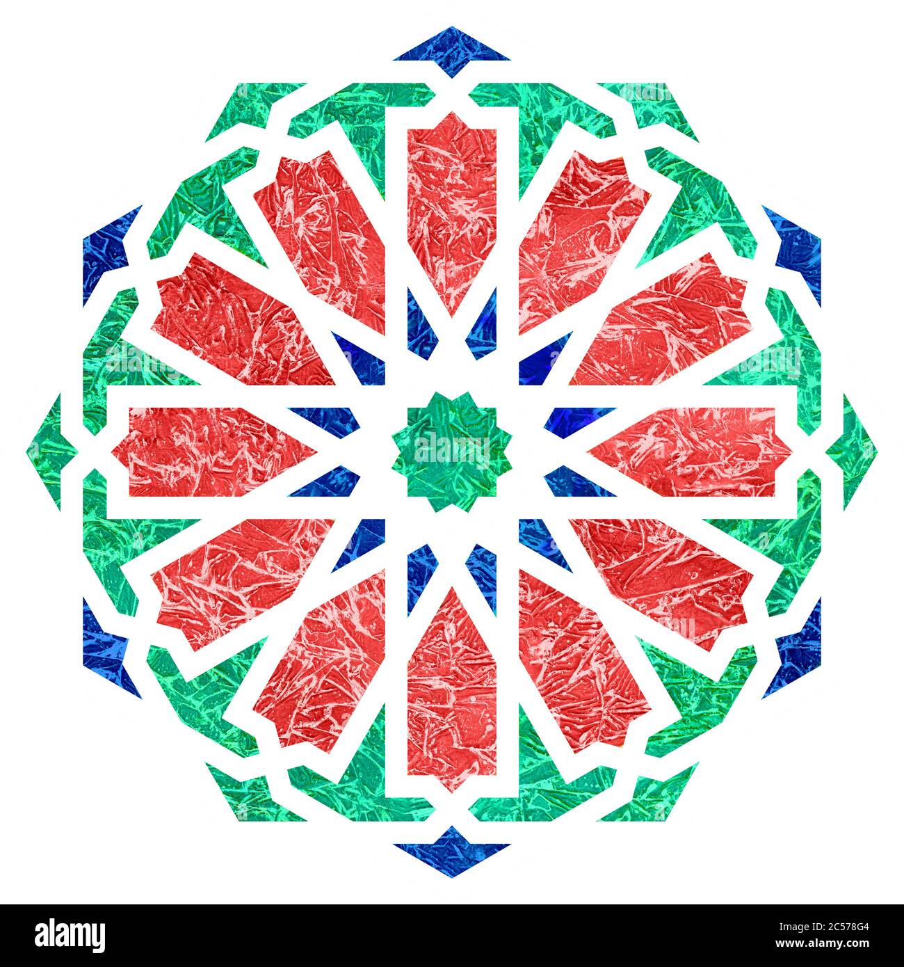 Arabeske runde geometrische Element mit reichen handgezeichneten Textur strukturiert. Emblem oder Schild auf weißem Hintergrund isoliert Stockfoto