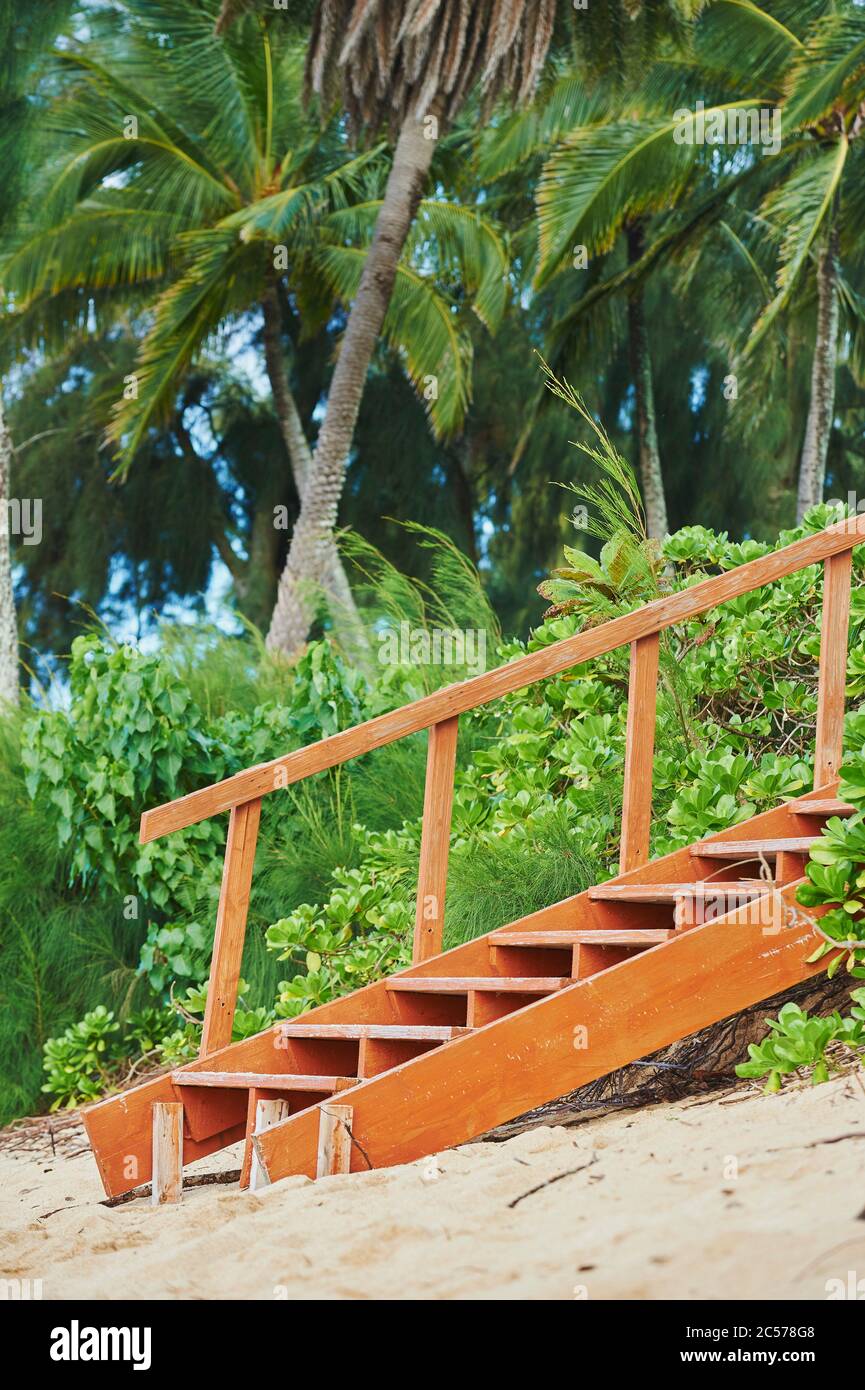 Schritte am Strand, Oahu Island, Oahu, Hawaii, Aloha State, USA Stockfoto