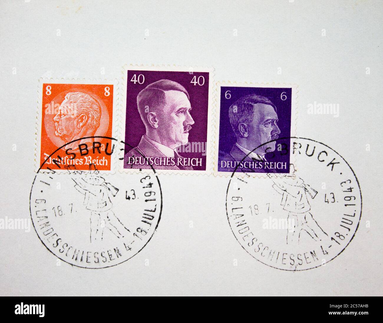 Drei Marken Adolf Hitler und Hindenburg Deutsches Reich Briefmarke Deutsches Reich Stockfoto