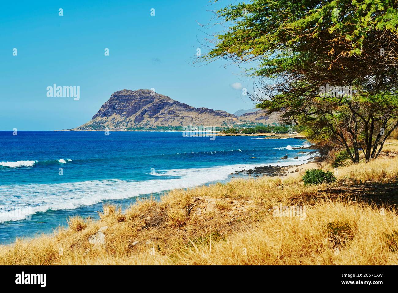 Strandlandschaft im Kahe Point Beach Park, Hawaiian Island of Oahu, Oahu, Hawaii, Aloha State, USA Stockfoto