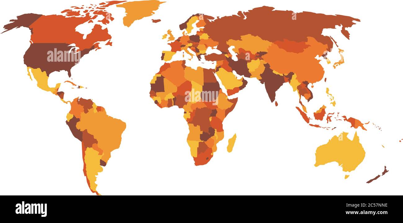 Mehrfarbige leere politische Vektor-Karte der Welt mit nationalen Grenzen von Ländern auf weißem Hintergrund. Stock Vektor