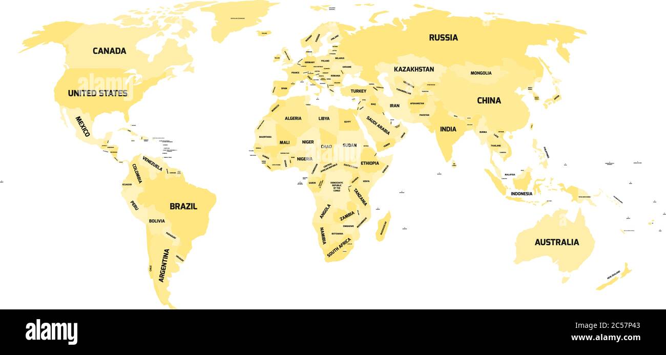 Weltkarte mit Namen souveräner Länder und größerer abhängiger Gebiete