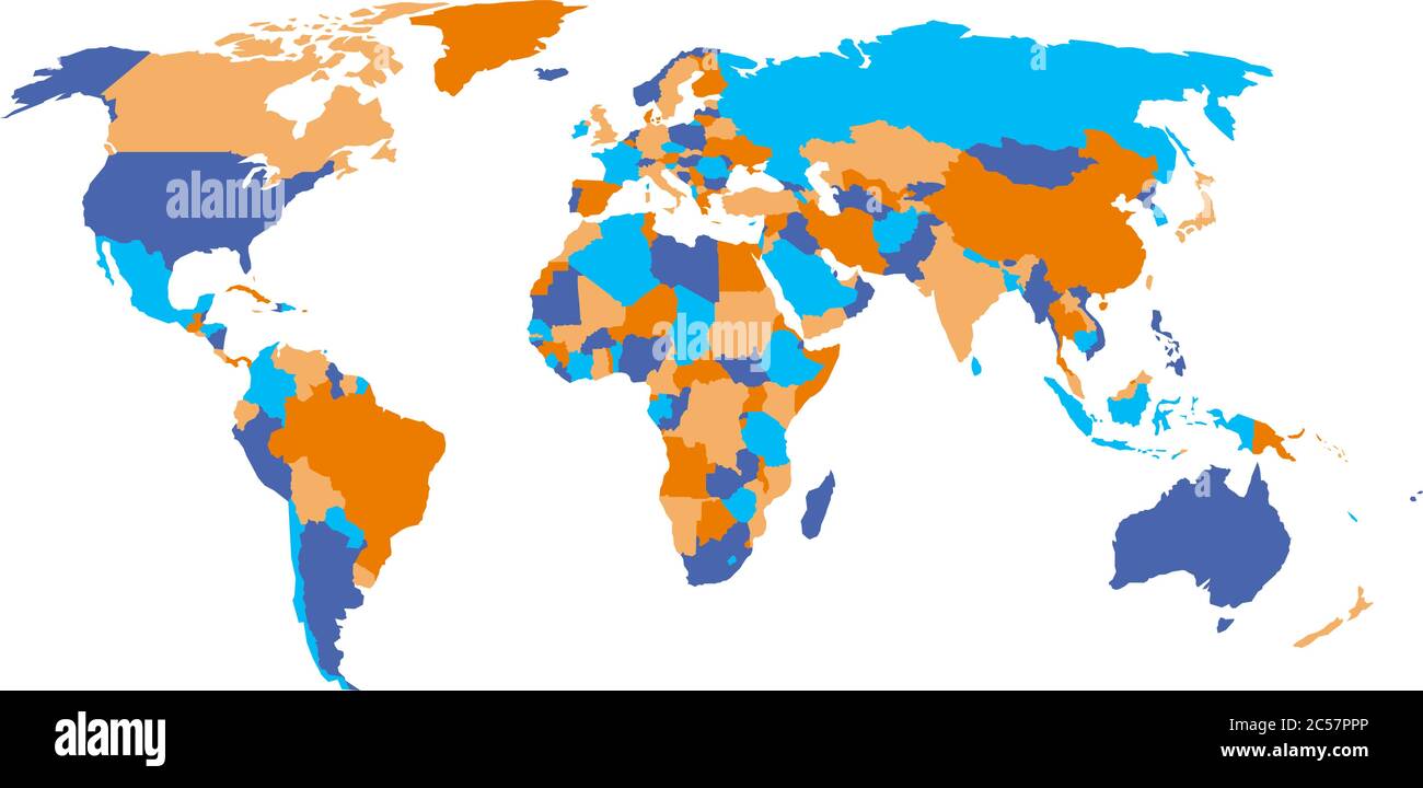 Politische Weltkarte in vier Farben isoliert auf weißem Hintergrund. Vektorgrafik. Stock Vektor