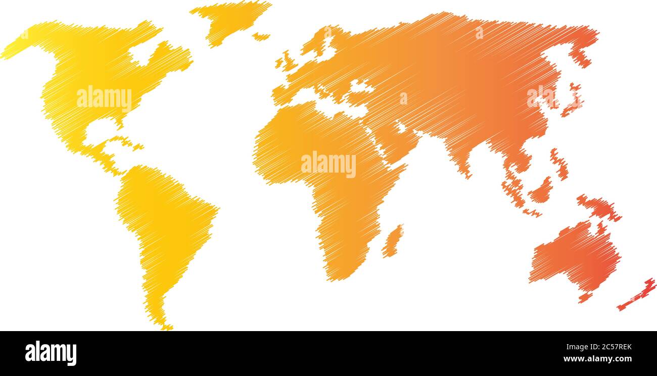 Bleistift scribble Skizze Karte der Welt. Hand Doodle Zeichnung. Vektorgrafik in warmen Farben auf weißem Hintergrund. Stock Vektor
