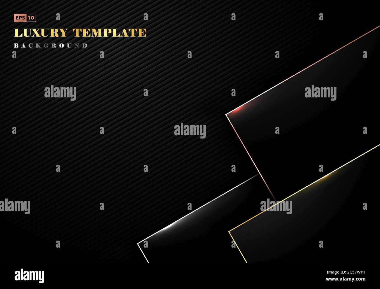 Abstraktes Luxus-Design schwarz Kunstwerk mit Gold Rechteck Platte Muster Dekoration. Verwenden Sie für Anzeige, Poster, Kunstwerk, Template-Design, Druck. Illustration V Stock Vektor