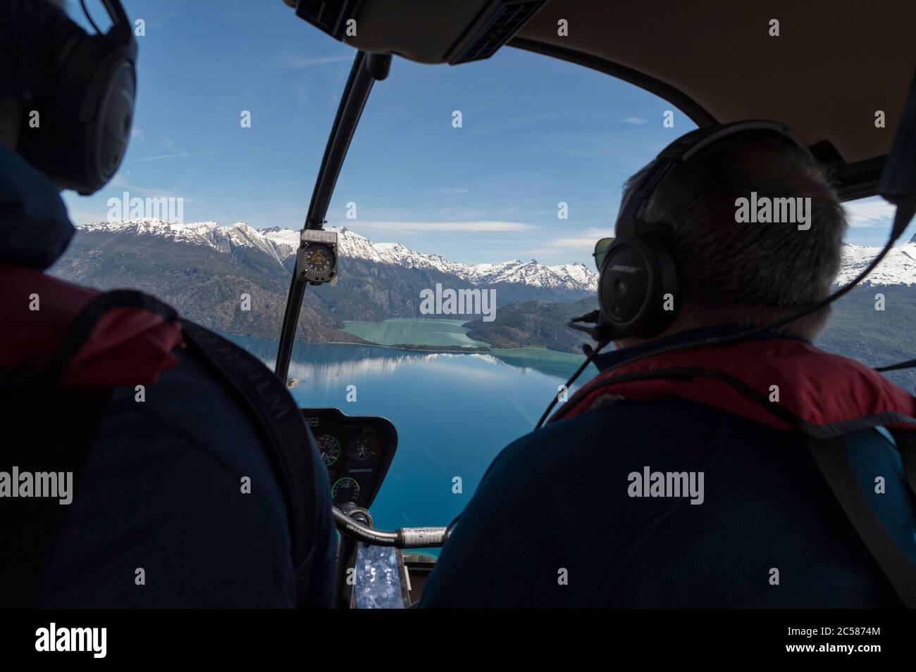 Helikopter über den Laguna San Rafael Nationalpark, Aysen Region, Patagonien, Chile Stockfoto