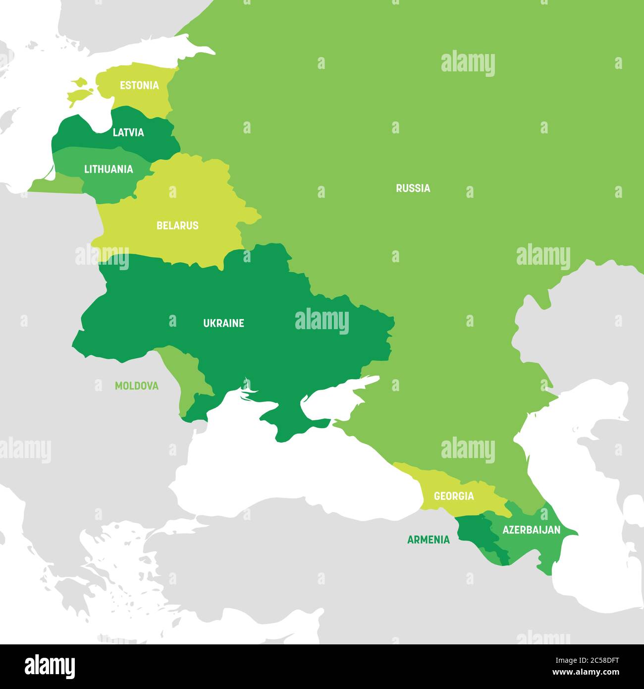 Region Osteuropa. Karte der Länder in Osteuropa. Post sowjetischen und kaukasischen Ländern. Vektorgrafik. Stock Vektor